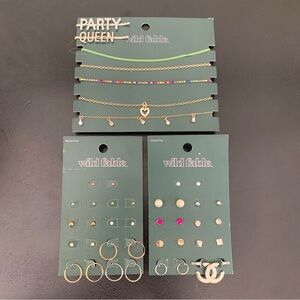 Wild Fable Jewelry Lot Earrings 19 Pair Pierced Necklaces 5 chains 2 hair clips